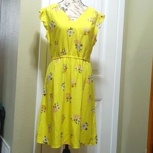 Loft Yellow Floral Dress - Size Medium